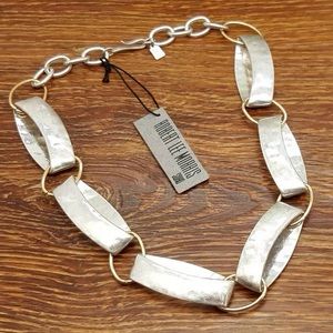 NWT Robert Lee morris Silver tone hammered metal chain link necklace